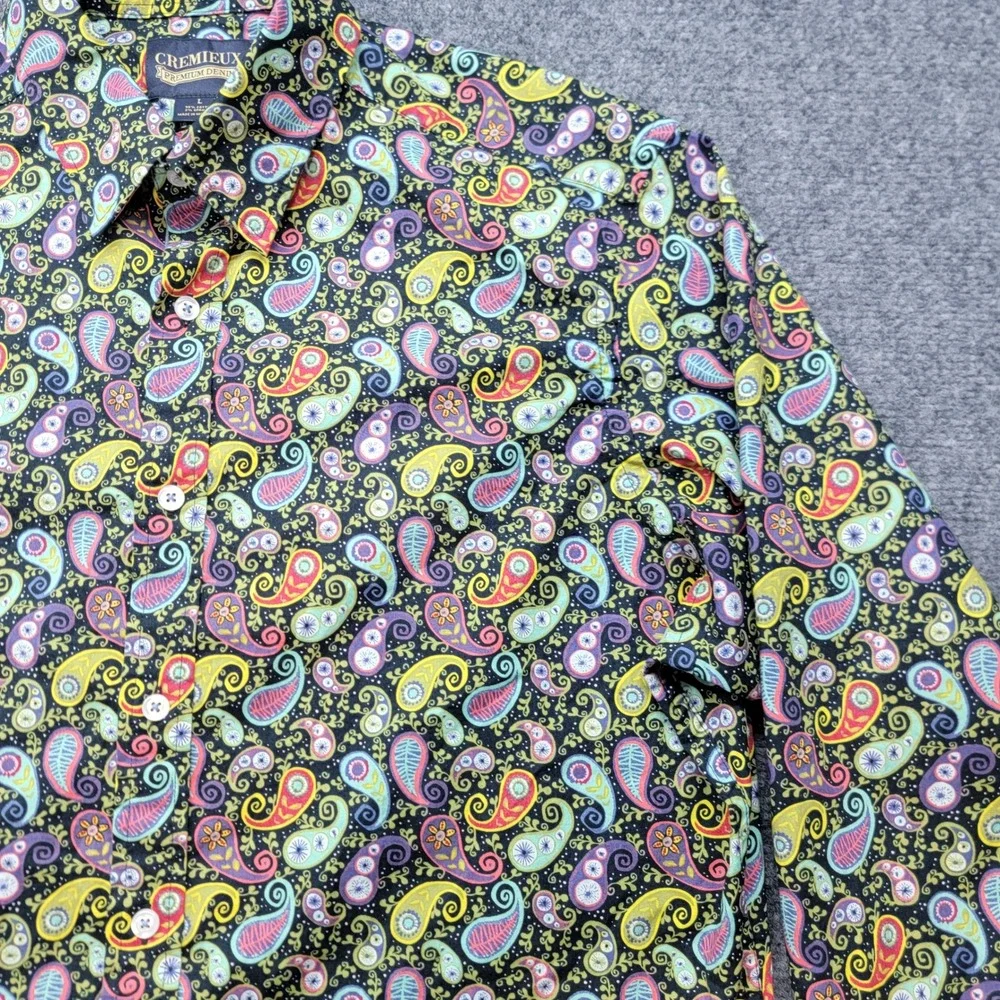 Cremieux Premium Denim Mens Large Paisley Stretch Button Down Shirt Multi-Color